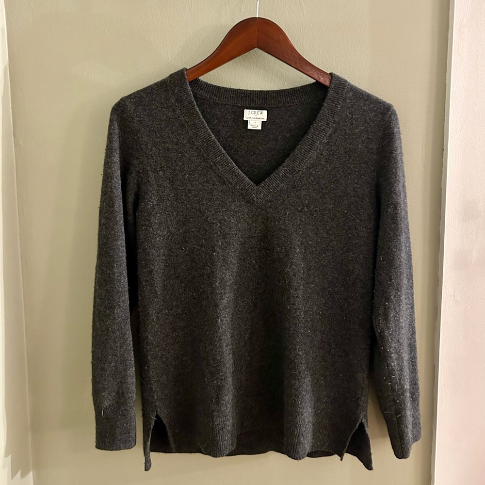 J.Crew 100% Cashmere Charcoal V-Neck Sweater Size Small